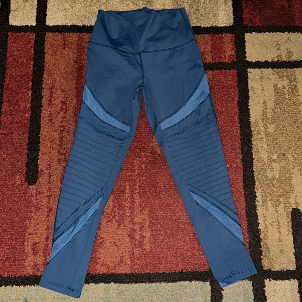 Aerie Blue Ribbed Moto High Waisted Athletic Leggings
